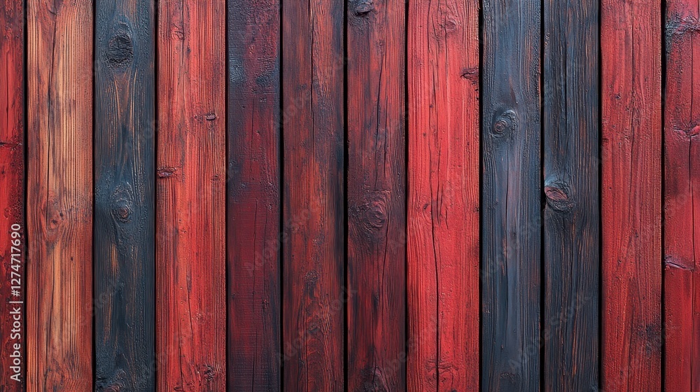 Poster rustic red and black wooden planks in vertical arrangement with visible grain patterns