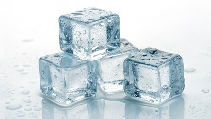 Three Ice Cubes on White Background