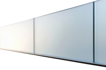 Minimalistic design of modern architecture featuring smooth glass panels and sleek lines in daylight isolated on transparent background