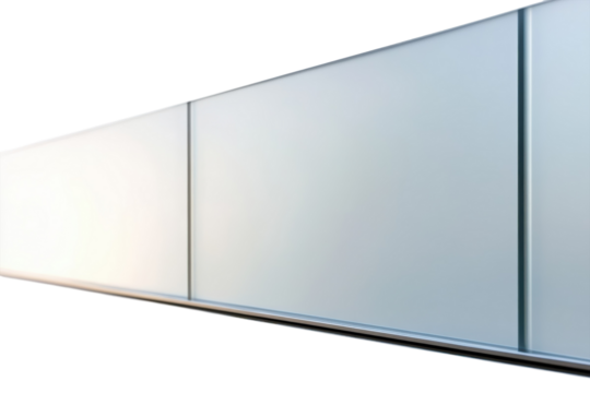 Minimalistic design of modern architecture featuring smooth glass panels and sleek lines in daylight isolated on transparent background