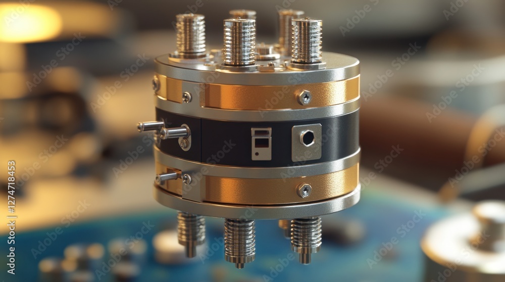 Aufkleber small electronic transistor component floating elegantly on a vibrant tech surface.