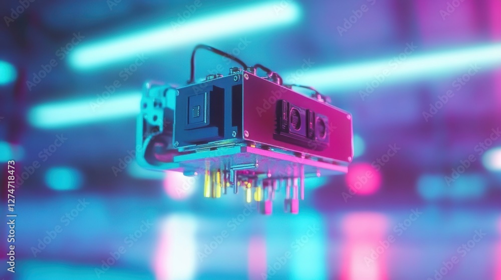 Aufkleber small electronic transistor component floating elegantly on a vibrant tech surface.