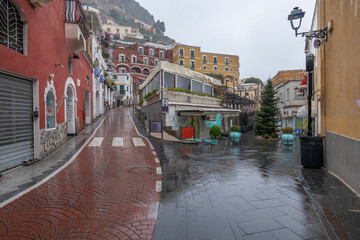 Sorrento Amalfi and Positano towns ona a bad winter weather the Sorrento Peninsula near Naples Italy