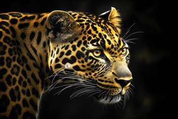 Obraz premium Leopard with striking eyes looking towards the camera, showing its fangs and tongue in a menacing expression.