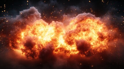 Fototapeta premium Fiery explosion with intense flames and smoke in dark night sky