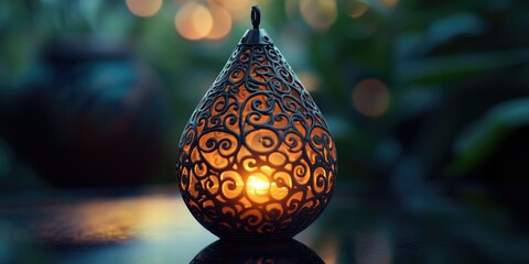 A traditional candle lantern with intricate metalwork, creating a warm and inviting ambiance for nighttime setting.