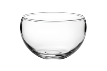 Clear glass bowl resting on a reflective surface showcasing minimalistic design and elegance isolated on transparent background