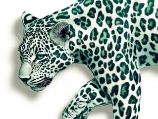 Naklejka premium Close up of a leopard's head with a green spot pattern.