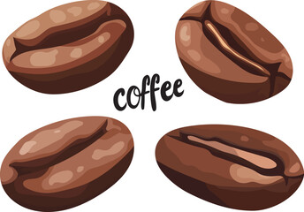 Coffee beans roasted. Vector clipart, illustration with isolated background.