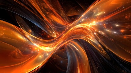 Whirling particles create a futuristic wave. This abstract background shows twisting shapes in a dark void. It's like a cosmic dance, a blend of science and art.