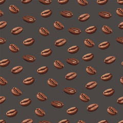 Coffee beans roasted seamless pattern. Vector clipart, illustration with isolated background.