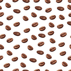 Coffee beans roasted seamless pattern. Vector clipart, illustration with isolated background.