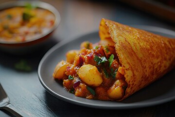 A delicious and filling burrito with chili, guacamole, and seasoned rice. Perfect for a warm meal or on-the-go.