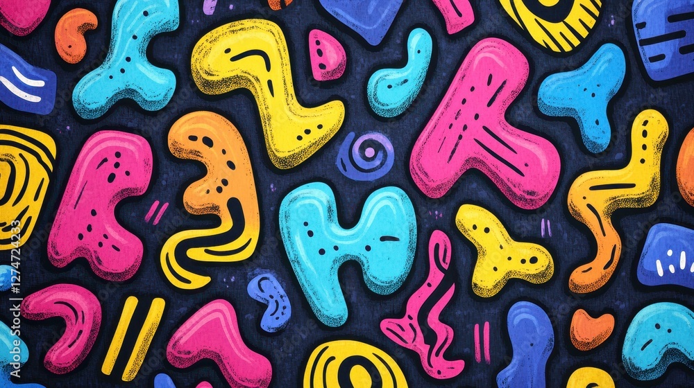 Poster colorful abstract pattern with vibrant shapes on dark background