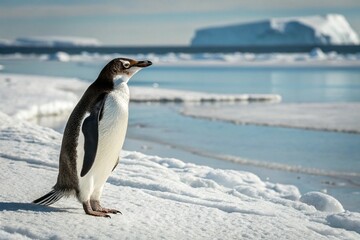 Fototapeta premium Emperor penguin standing on icy Antarctic landscape