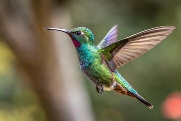Fototapeta premium Vibrant hummingbird in mid-flight with spread wings