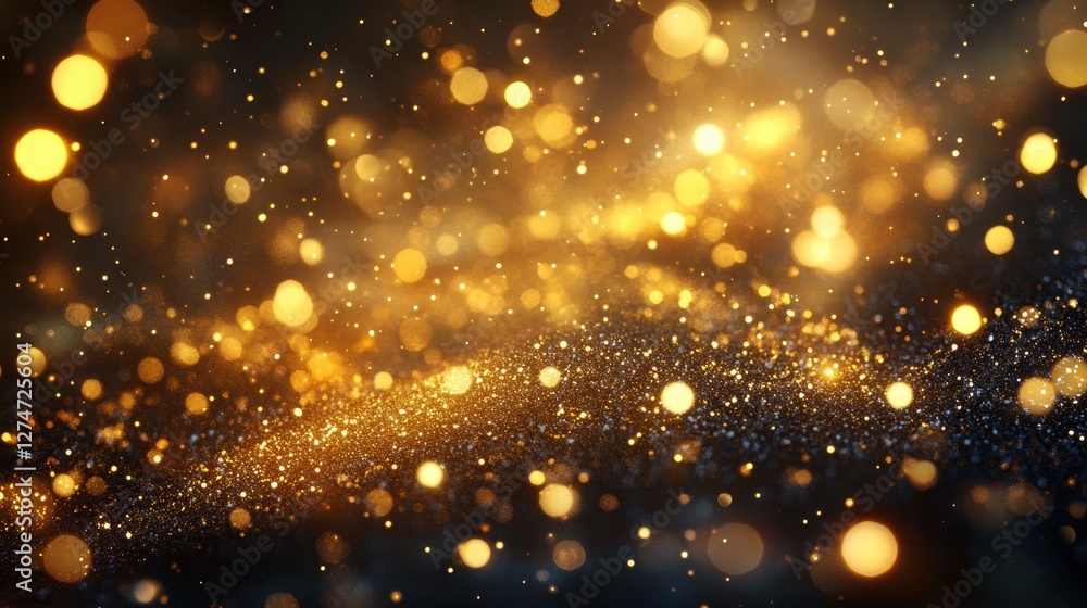 Poster sparkling golden and blue bokeh lights creating a magical glittering background