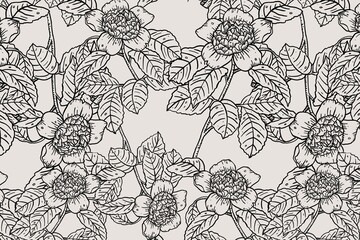 Floral line art background, black and white hand drawn design