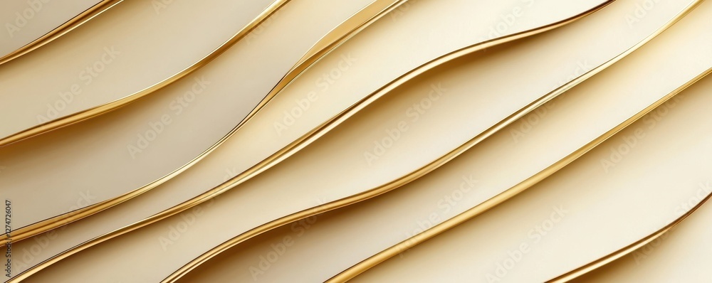 Aufkleber elegant gold and beige wavy abstract pattern with smooth curves and flowing design