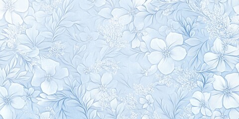 Soft blue hues on a white backdrop create a delicate floral print suitable for various design applications.