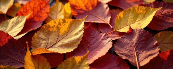 Fototapeta premium Dried leaves with warm colors in loose scattered, texture, dry leaves