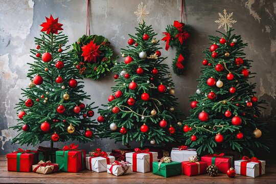 Vibrant Holiday Tree Decorations for a Festive Greeting Card Backdrop