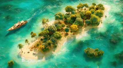 Tropical island getaway remote ocean aerial photography vibrant environment scenic viewpoint adventure concept