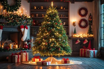 Festive Cheerful Holiday Tree Lighting for Celebration and Greeting Cards