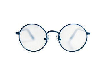 Elegant round glasses resting on a minimalist surface, capturing the essence of style and clarity isolated on transparent background