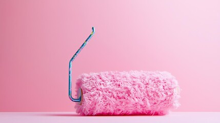 World Art Day Painting Modern A fluffy pink paint roller against a pastel background.