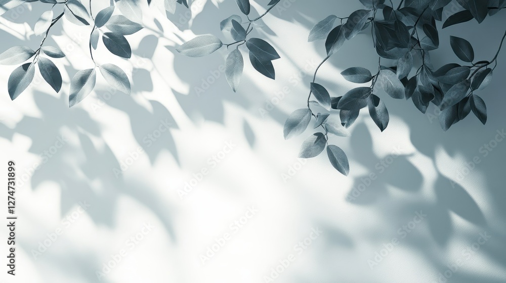 Poster peaceful shadows of leaves on a wall creating a serene natural pattern in soft light