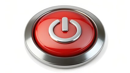 Red Power Button on White Background