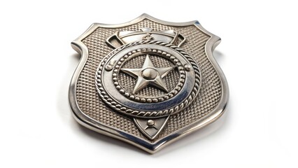 Silver Sheriff Badge on White Background