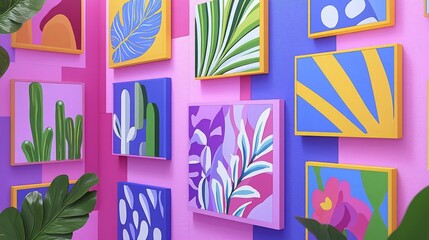 Obraz premium World Art Day Painting Modern Colorful art showcasing tropical plant life.