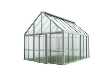 A modern greenhouse featuring innovative design and sustainable gardening in natural light isolated on transparent background