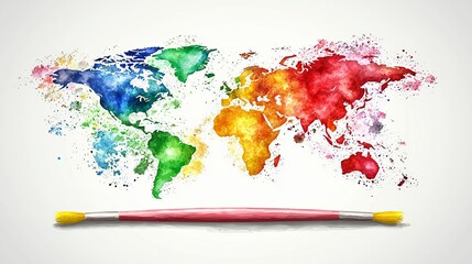 World Art Day Painting Modern Colorful watercolor map of the world.