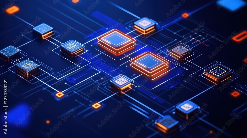 Aufkleber abstract digital circuit board design with glowing elements, showcasing the complexity of modern tec