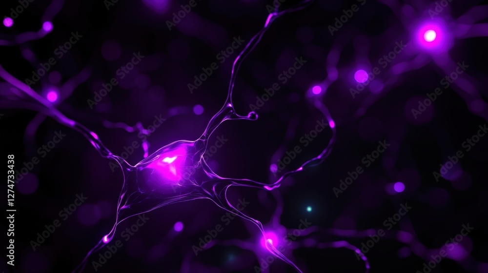 Aufkleber abstract representation of neurons with a captivating purple glow, showcasing the intricate web of n
