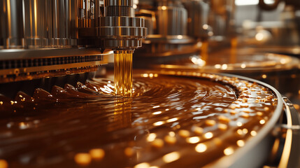 Industrial Confectionery Workshop with Chocolate Molding Machines in Action