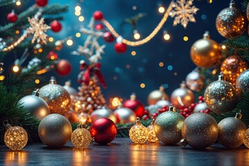 Vibrant Holiday Canvas Featuring Glittering Decorations and Bold Colors