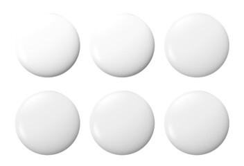 White pins png set, blank badges in transparent background