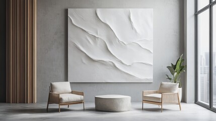 White Textured Art in Modern Minimalist Living Room