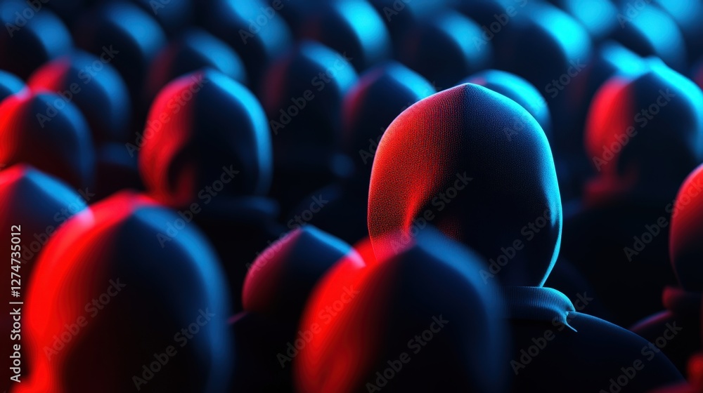 Poster an abstract depiction of a crowd, highlighting the interplay of light and shadow. the vibrant colors
