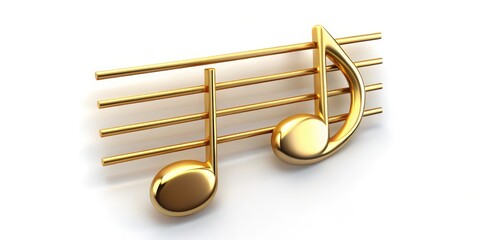 Gold Musical Note Brooch on White Background