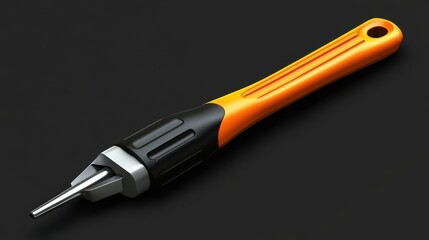 Orange and black handheld screwdriver on black surface with textured handle design