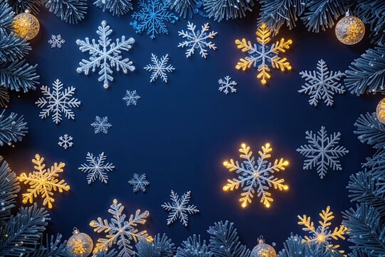 Navy Blue Holiday Background with Luminous Snowflakes for Festive Decor