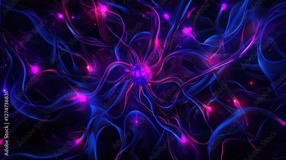 Poster an abstract representation of energy waves in vibrant colors, showcasing intricate patterns and dyna