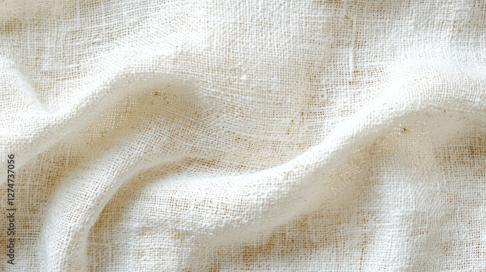 Aufkleber close-up of soft white fabric texture with natural weave patterns in gentle waves
