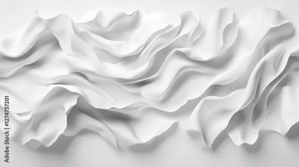 Poster abstract white fabric texture with flowing waves and elegant folds in minimalist design