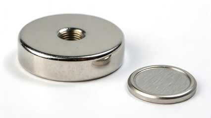 Cylindrical Magnet with Removable Disk on White Background